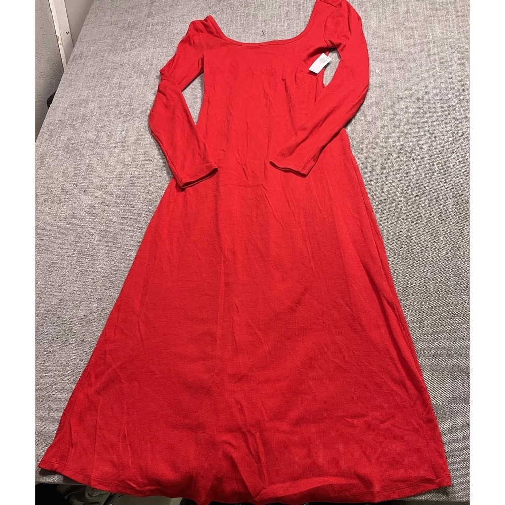Old Navy Maxi Dress Womens Medium Red Ribbed Cotton Stretch Scoop Neck Casual